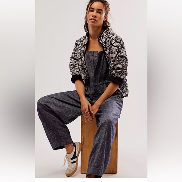 Free People Leonie Menswear One Piece Overall Pleated Adjustable Straps Tweed - Picture 4 of 8